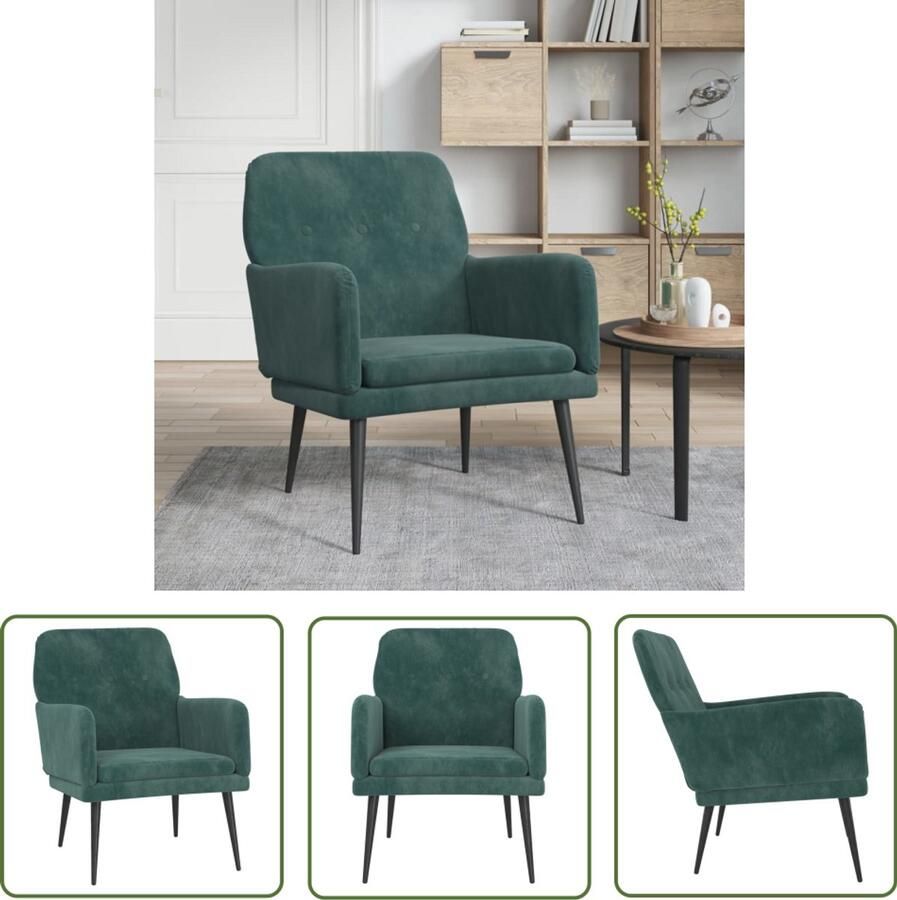 VidaXL Fauteuil 62x79x79 cm fluweel donkergroen Fauteuil Fluweel Donkere Kleuren Design Fauteuils Lounge Stoel - Foto 2