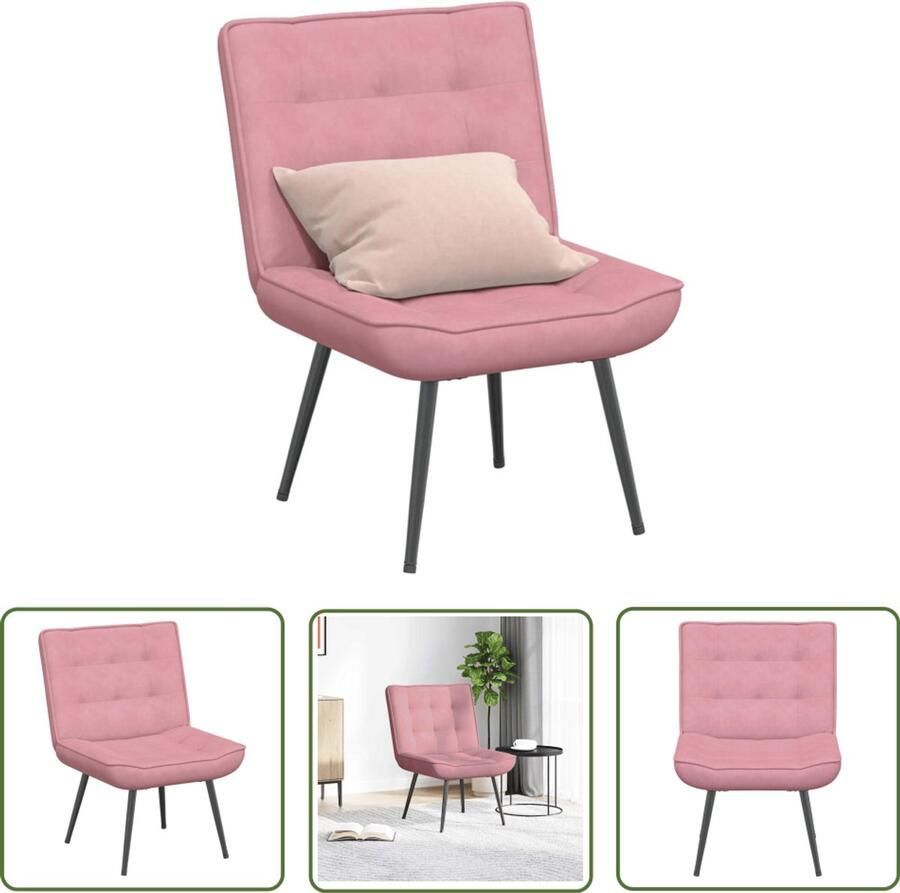 VidaXL Relaxstoel 64x74x84 cm fluweel roze Relaxfauteuil Fluweel Fauteuil Roze Fauteuil Lounge Stoel Eetkamerstoelen