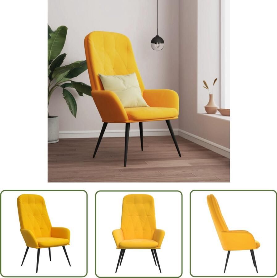 The Living Store Relaxstoel fluweel mosterdgeel Relaxfauteuil Fluweel Fauteuil Mustard Gele Fauteuil Lounge Stoel Trenddesign - Foto 2