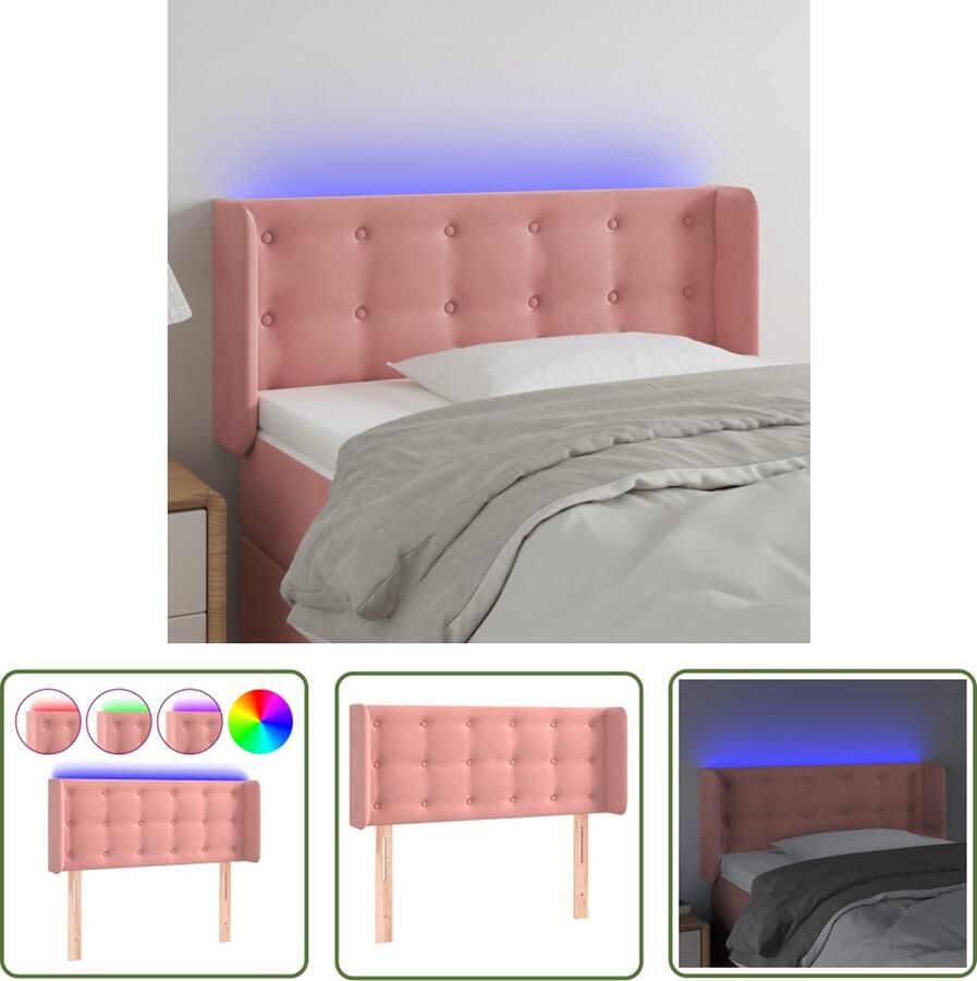 The Living Store Hoofdbord LED Roze 103 x 16 x 78 88 cm Verstelbaar Fluweel Hoofd Bord Led Fluweel Hoofdboard Roze Headboard Hoofdbord Verlichting Hoofdbord Elektrisch