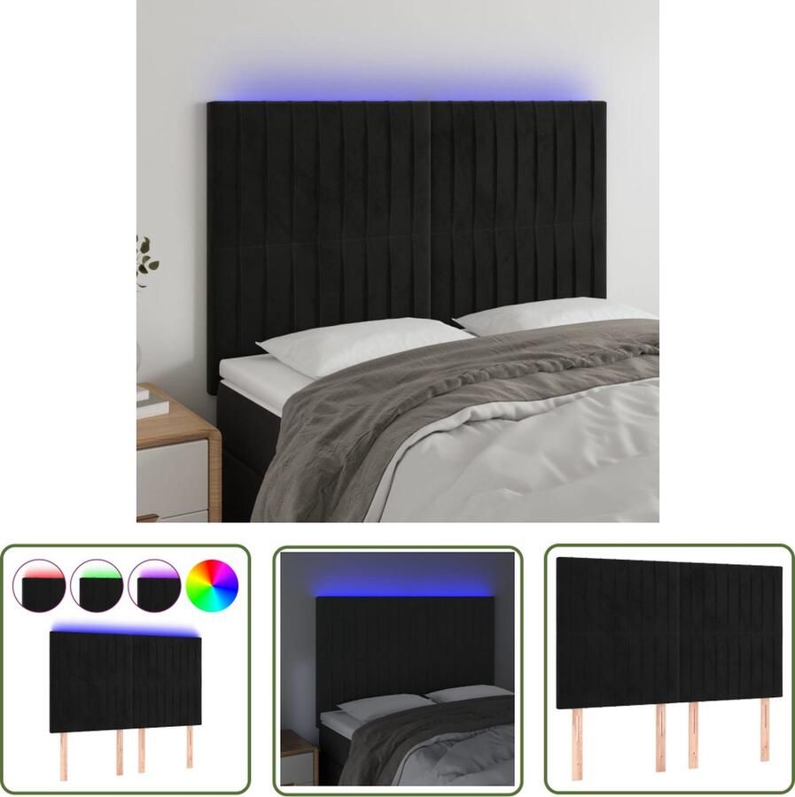 The Living Store LED-hoofdbord 144x5x118 128 cm Zacht fluweel LED Hoofdbord Fluweel Hoofdbord Met Led Zwarte Hoofdbord Kopen