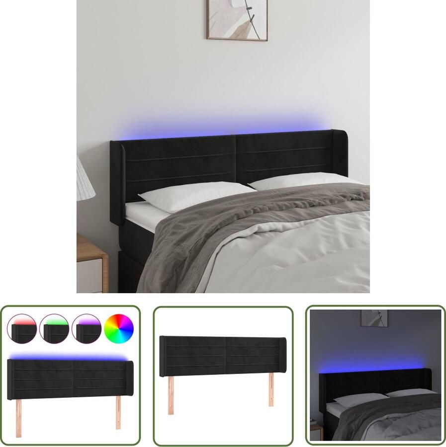 The Living Store Hoofdbord LED 147x16x78 88 cm fluweel zwart LED Hoofdbord Fluweel Hoofdbord Zwarte Hoofdbord Met Verlichting Led Lampen