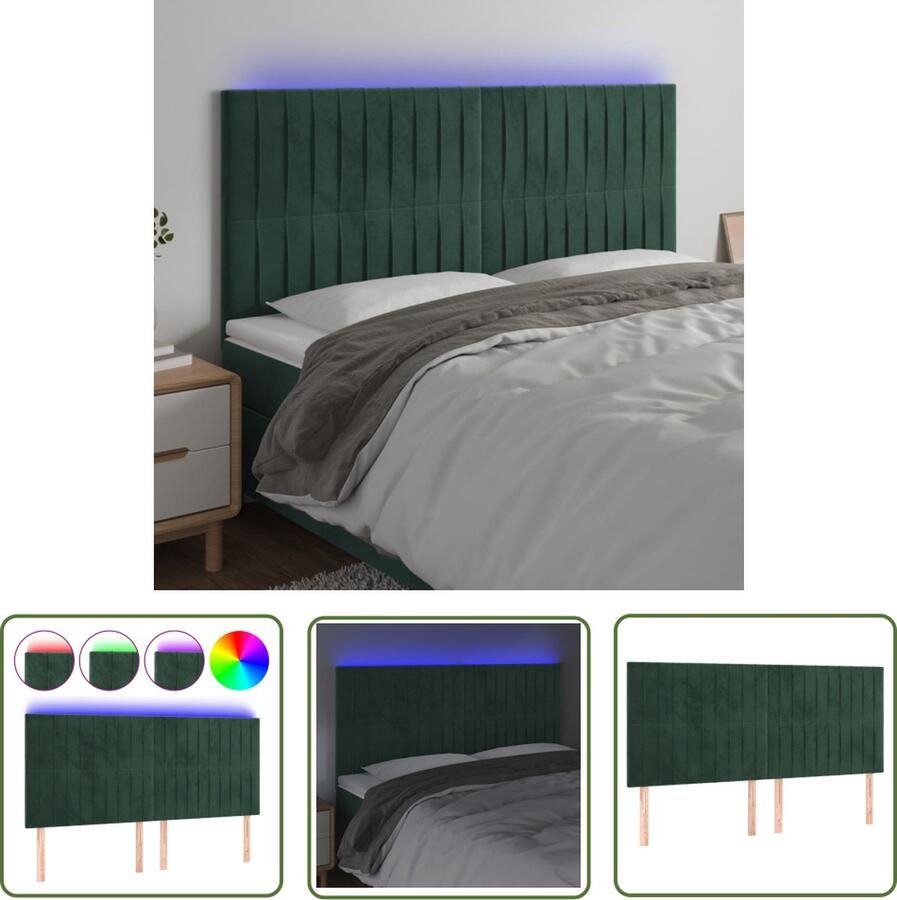 The Living Store Hoofdbord LED 200x5x118 128 cm fluweel donkergroen Led Hoofdbord Fluweel Hoofdbord Donkergroen Hoofdbord Met Led Verlichting Adjustable Hoofdbord