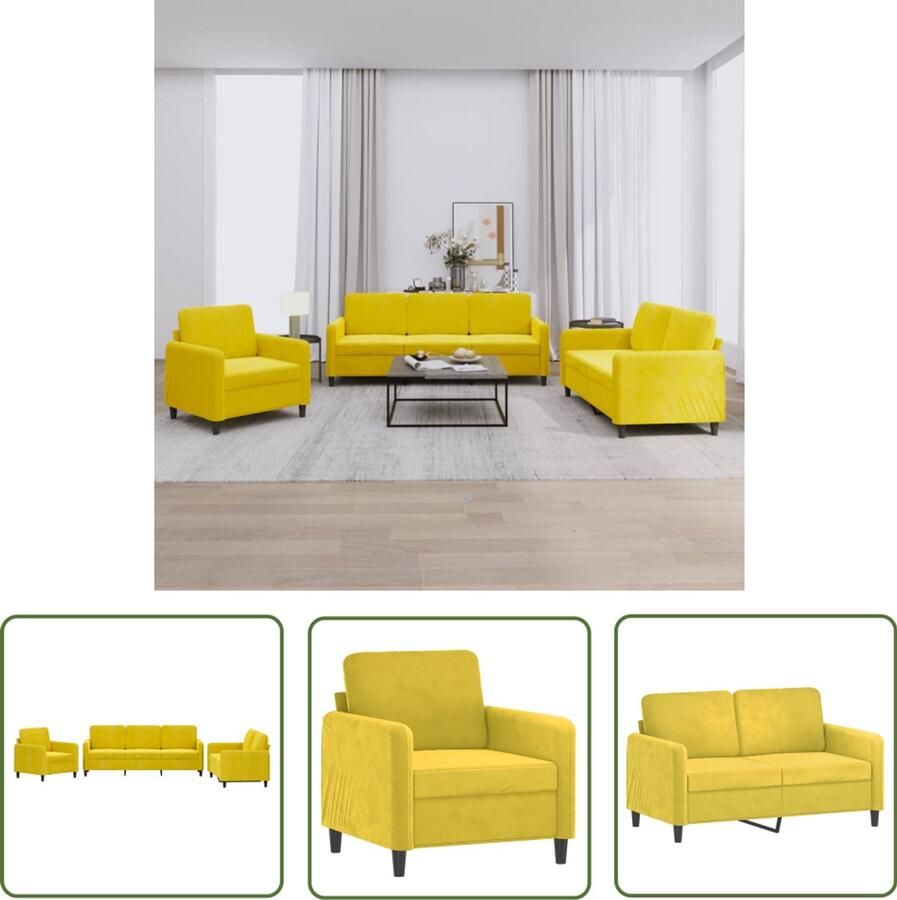 VidaXL Fluweel Loungeset 3-delige Loungeset fluweel geel Gele Loungebank Fauteuils Bankstellen