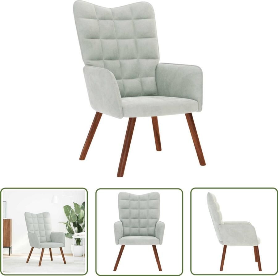 VidaXL Fluweel Relaxfauteuil Relaxstoel fluweel lichtgrijs Grijze Fauteuil Lounge Stoel Ergonomische Stoel