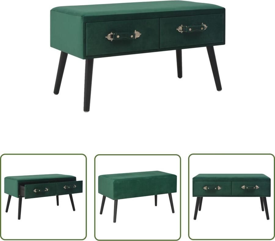 The Living Store Salontafel Fluweel Groen 80x40x46 cm 2 lades Salontafel Fluweel Groen Landelijk Vintage - Foto 2