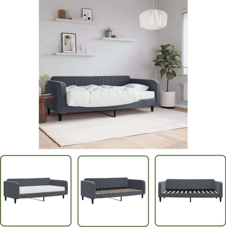 VidaXL Slaapbank met matras 100x200 cm fluweel donkergroen Slaapbank Fluweel Donkere Kleur Tweepersoonsbed Sofa Bed