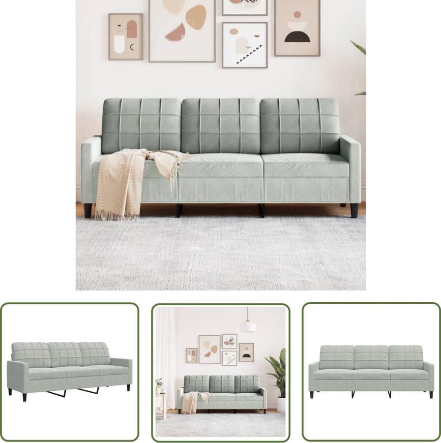 The Living Store Zitsbank Fluweel Grijs 197 x 77 x 80 cm Comfortabel en Stijlvol Drie Zitsbank Fluweel Sofa Grijze Bank Lounge Meubels Living Room Furniture