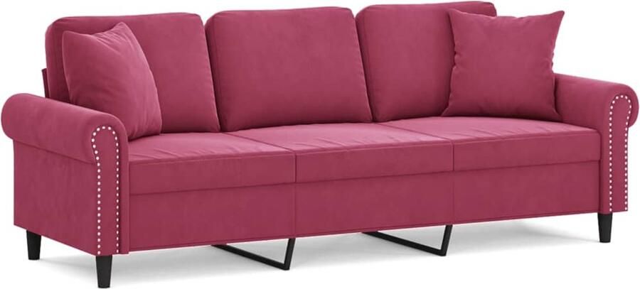 The Living Store Wijnrood 3-zitsbank 212 x 77 x 80 cm Fluweel (100% polyester) Stabiel metalen frame Drie Zitsbank Fluweel Sofa Rode Bank Lounge Bank Bankstel