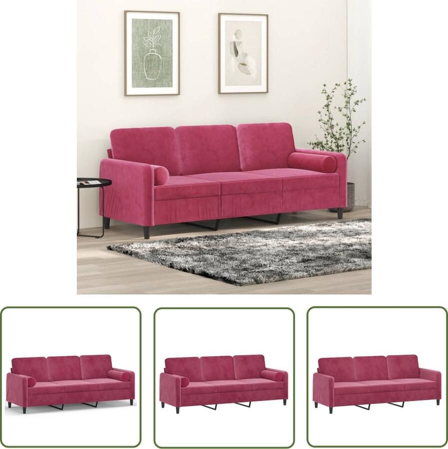 The Living Store 3-zitsbank Fluweel Wijnrood 198 x 77 x 80 cm Comfortabele zitervaring Drie Zitsbank Fluweel Sofa Rode Bank Lounge Bank Comfortabele Bank