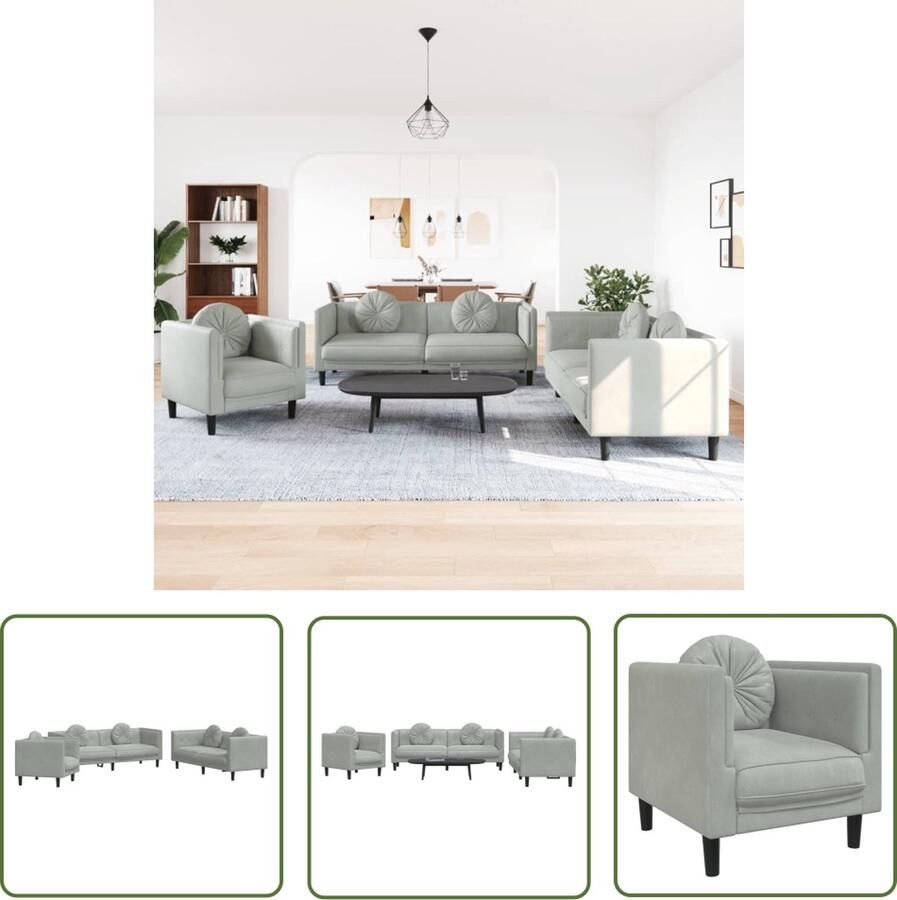 The Living Store Bank Fluweel Lichtgrijs Comfortabele Zitervaring Zacht en Stijlvol Multiplex Massief Hout 2 â- Persoons Bankâ Lounge Set Fluweel Sofa Grijze Bank 2 Persoons Bank 3 Persoons Bank