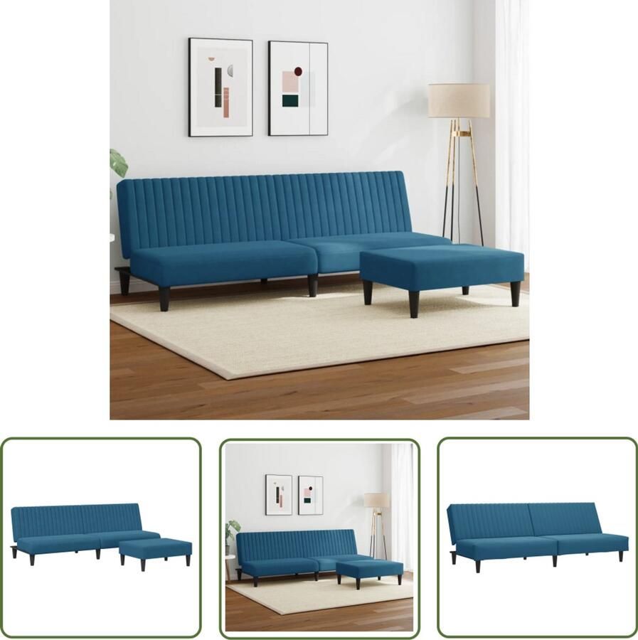 VidaXL Fluweel Sofa Loungeset 2-delige Loungeset fluweel blauw Blauwe Lounge Set Tweepersoons Bank Slaapbank
