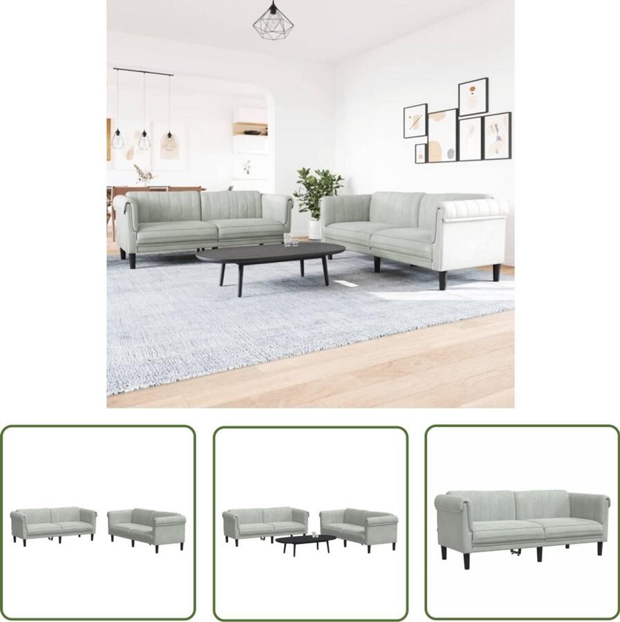 VidaXL Fluweel Sofa Loungeset 2-delige Loungeset fluweel lichtgrijs Grijze Bank Loungemeubilair Salonset