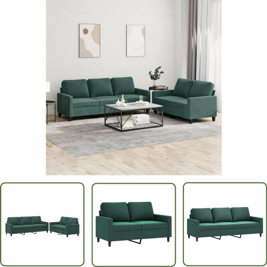 VidaXL Fluweel Sofa Loungeset 2-delige Loungeset met kussens fluweel donkergroen Donkere Kleuren Salonmeubilair Tweezitsbank