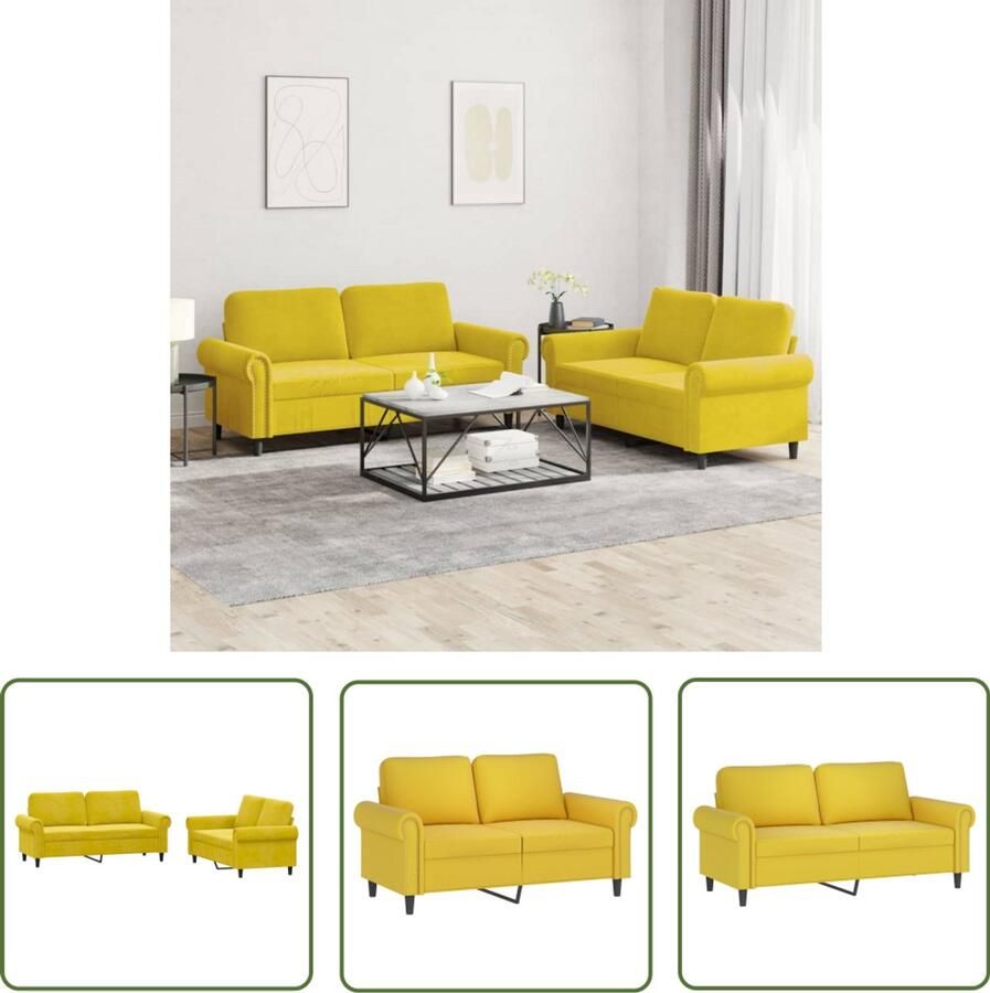 The Living Store Loungebank Fluweel 2-zits Geel 140 cm Comfortabele Zitervaring Loungeset Fluweel Sofa Geel Bank Tweezitsbank Woonkamer Meubilair