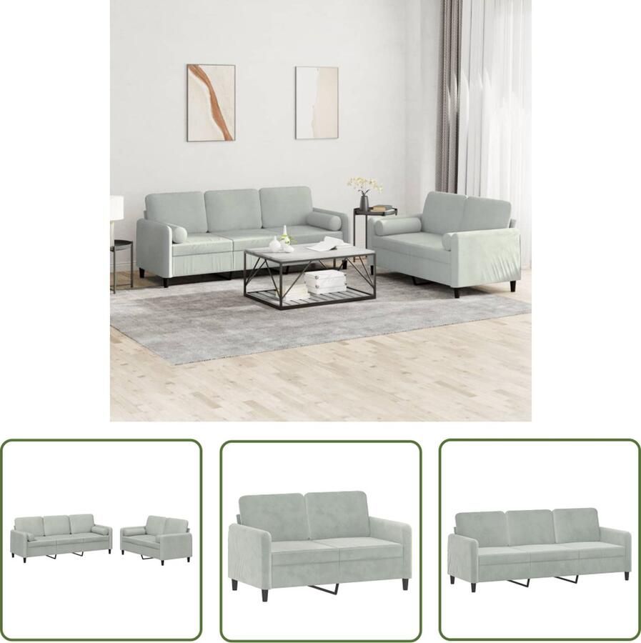 The Living Store Loungeset Zacht Fluweel 2 3-zitsbank Lichtgrijs 138 198 x 77 x 80 cm Comfortabele zitervaring Loungeset Fluweel Sofa 2 Persoons Bank 3 Persoons Bank Grijze Bank