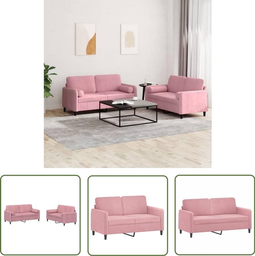 VidaXL 2-delige Loungeset met kussens fluweel roze Loungeset Fluweel Sofa Roze Bank 2 Persoons Bank Salontafel