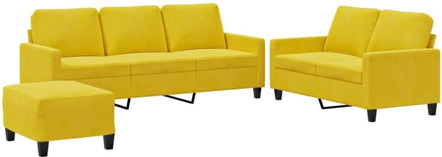 The Living Store Loungeset Bank Geel Fluweel 2-Zitsbank 138 x 77 x 80 cm Stevig Metaal Frame Loungeset Fluweel Sofa Gele Bank Tweezitsbank Drie Gezitsbank