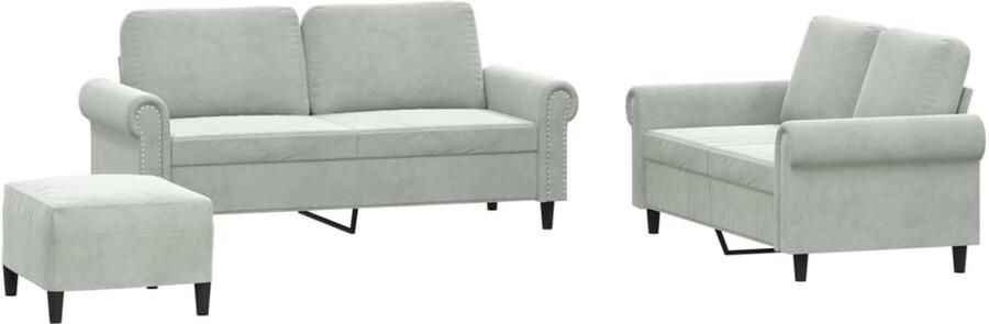 The Living Store 3-delige Loungeset met kussens fluweel lichtgrijs Loungeset Fluweel Sofa Grijze Bank 2 Persoons Bank Lounge Set Grijs