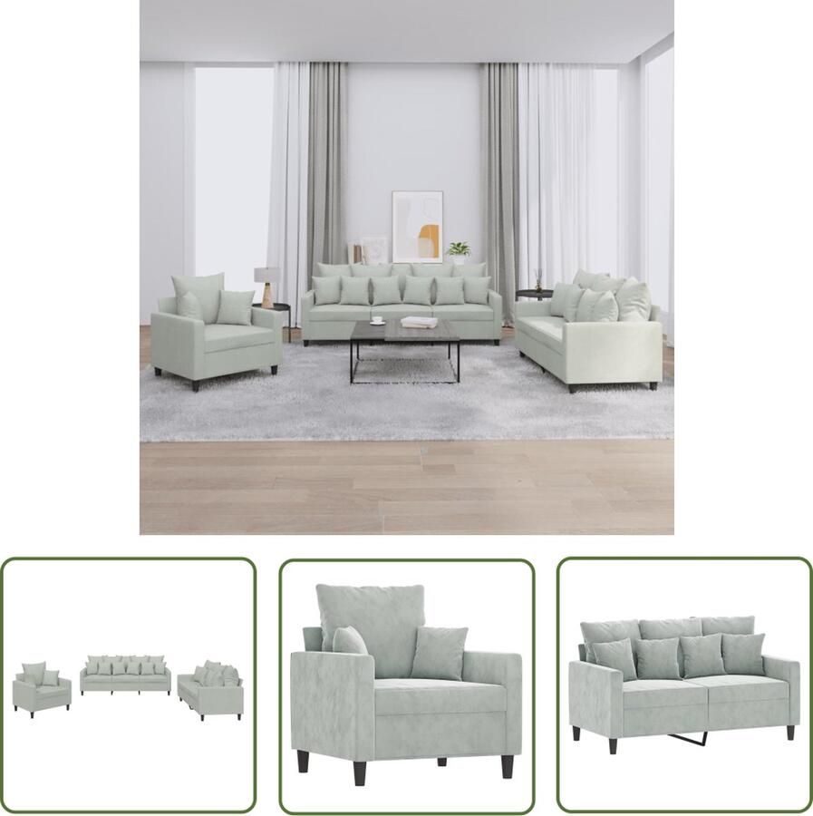 The Living Store Loungeset Fluweel Lichtgrijs 2-zitsbank 138 x 77 x 80 cm Comfortabele Zitervaring Loungeset Fluweel Sofa Grijze Bank Lounge Set 2 Persoons Bank