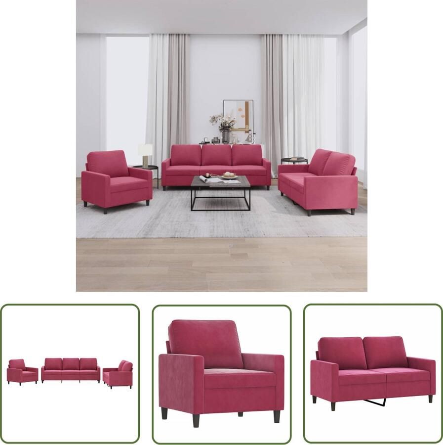 The Living Store Loungebank Wijnrood Fluweel 138 x 77 x 80 cm Comfortabel Bankstel Loungeset Fluweel Sofa Lounge Bank Wijnrood Meubilair Salonset