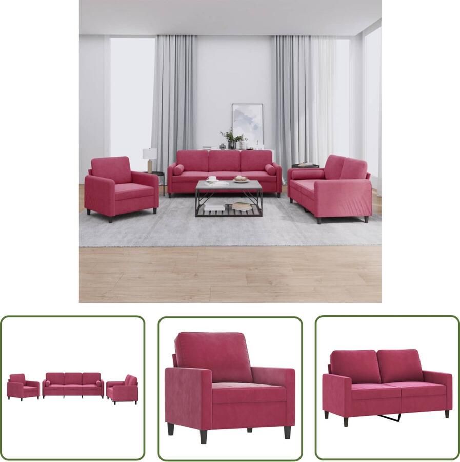 The Living Store Loungeset Fluweel Wijnrood 2-zitsbank 138 x 77 x 80 cm Comfortabele Zitervaring Loungeset Fluweel Sofa Rode Bank 2 Persoons Bank Lounge Meubels