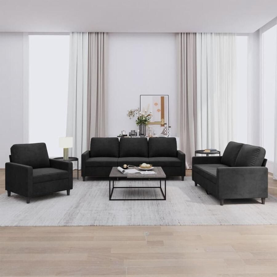 The Living Store Loungebank Zacht Fluweel Zwart Comfortabele zitervaring 2-zitsbank Loungeset Fluweel Sofa Zwarte Bank Lounge Set Zitzitting