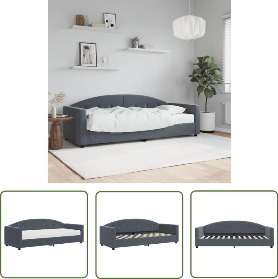 VidaXL Slaapbank met matras 80x200 cm fluweel donkergrijs Slaapbank Fluweel Sofa Donkere Grijze Bank Tweepersoonsbed Compact Bed