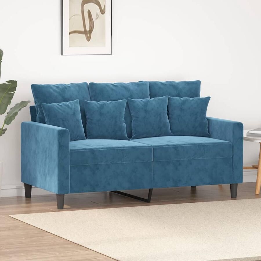 The Living Store 2-zitsbank fluweel blauw 138 x 77 x 80 cm Stevig metalen frame Tweezitsbank Fluweel Sofa Blauwe Bank Salon Meubilair Lounge Furniture