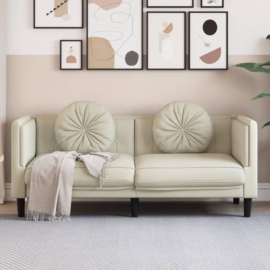 The Living Store Bank met kussens 2-zits fluweel crèmekleurig Tweezitsbank Fluweel Sofa Lounge Bank Creme Bank Banks Kopen