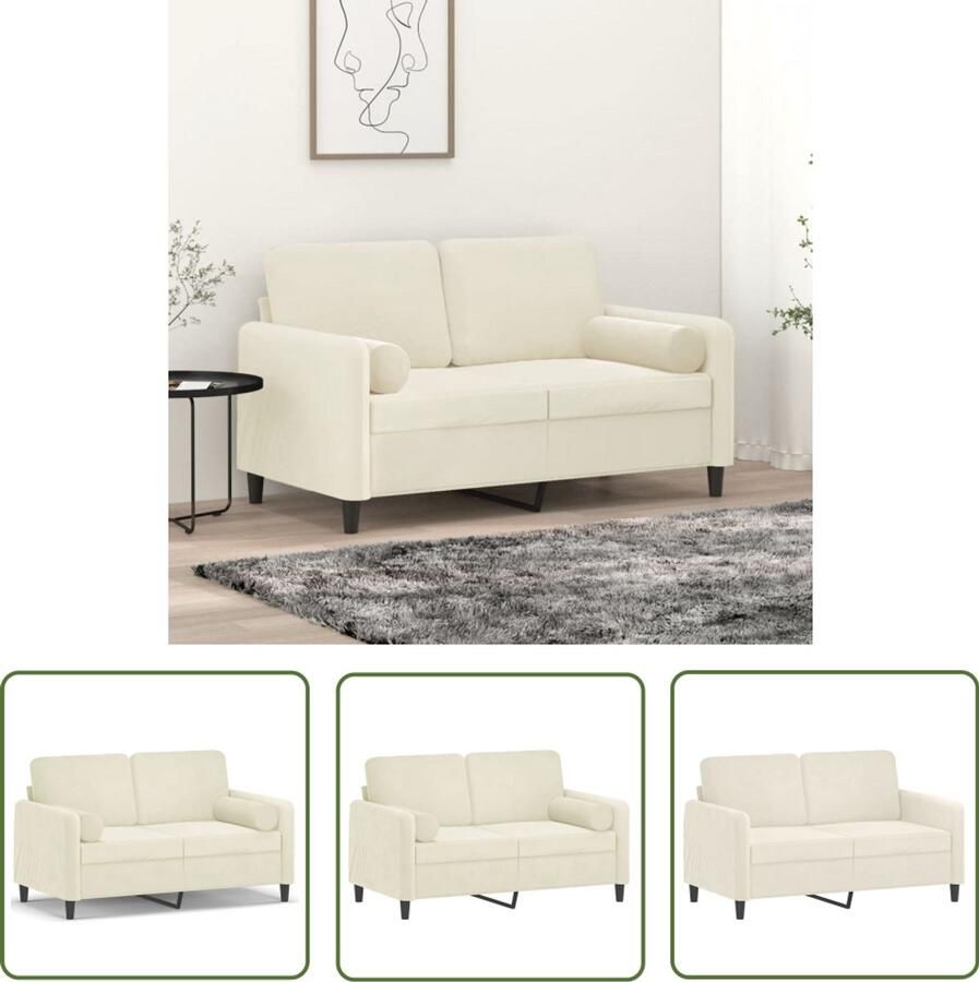 VidaXL Tweezitsbank met sierkussens 120 cm fluweel crèmekleurig Tweezitsbank Fluweel Sofa Creme Kleur Bank Salontafel Living Room Furniture