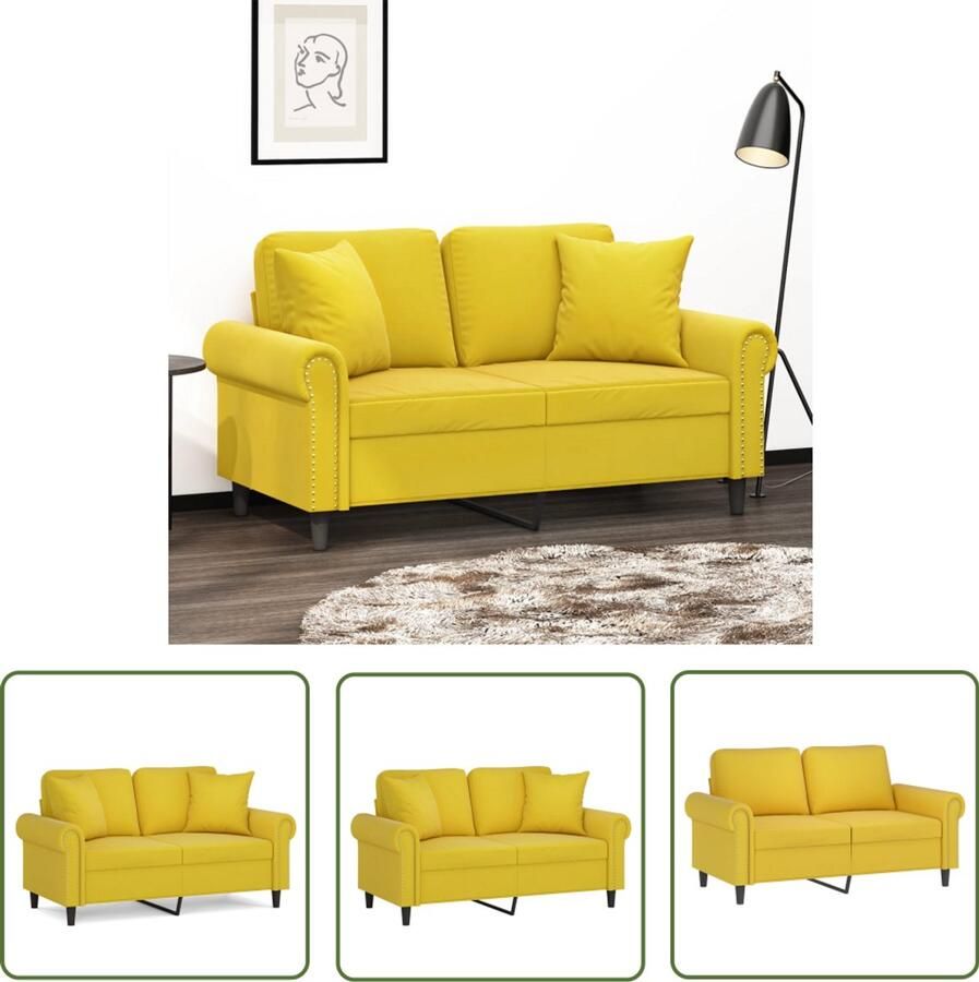 VidaXL Tweezitsbank met sierkussens 120 cm fluweel geel Tweezitsbank Fluweel Sofa Gele Bank Salontafel Living Room Decoratie