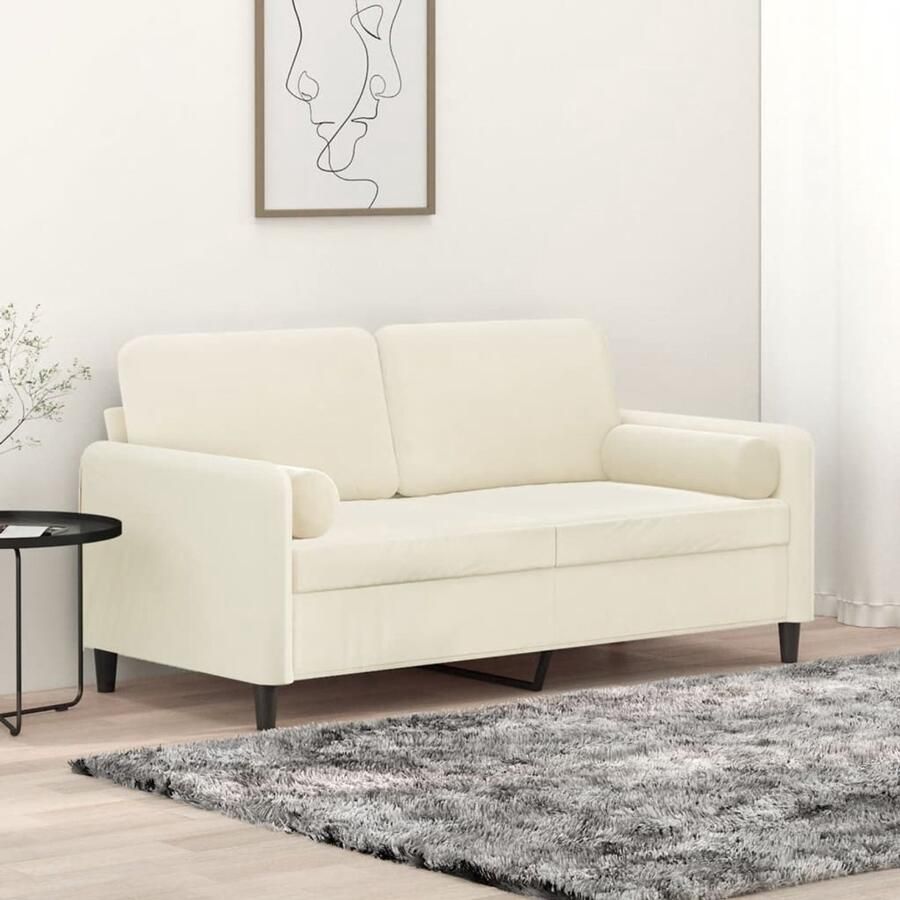 The Living Store Tweezitsbank met sierkussens 140 cm fluweel crèmekleurig Tweezitsbank Fluweel Sofa Lounge Stoffen Bank Creme Kleuren Bank Modern Living Room Furniture