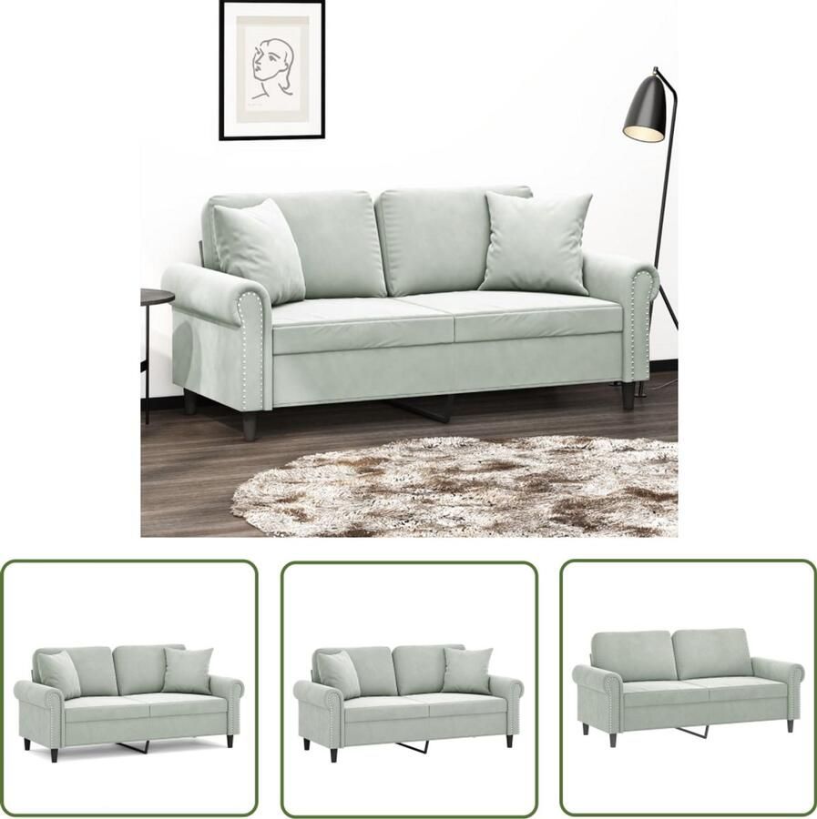VidaXL Tweezitsbank met sierkussens 140 cm fluweel lichtgrijs Tweezitsbank Fluweel Sofa Grijze Bank Lounge Bank Salontafel