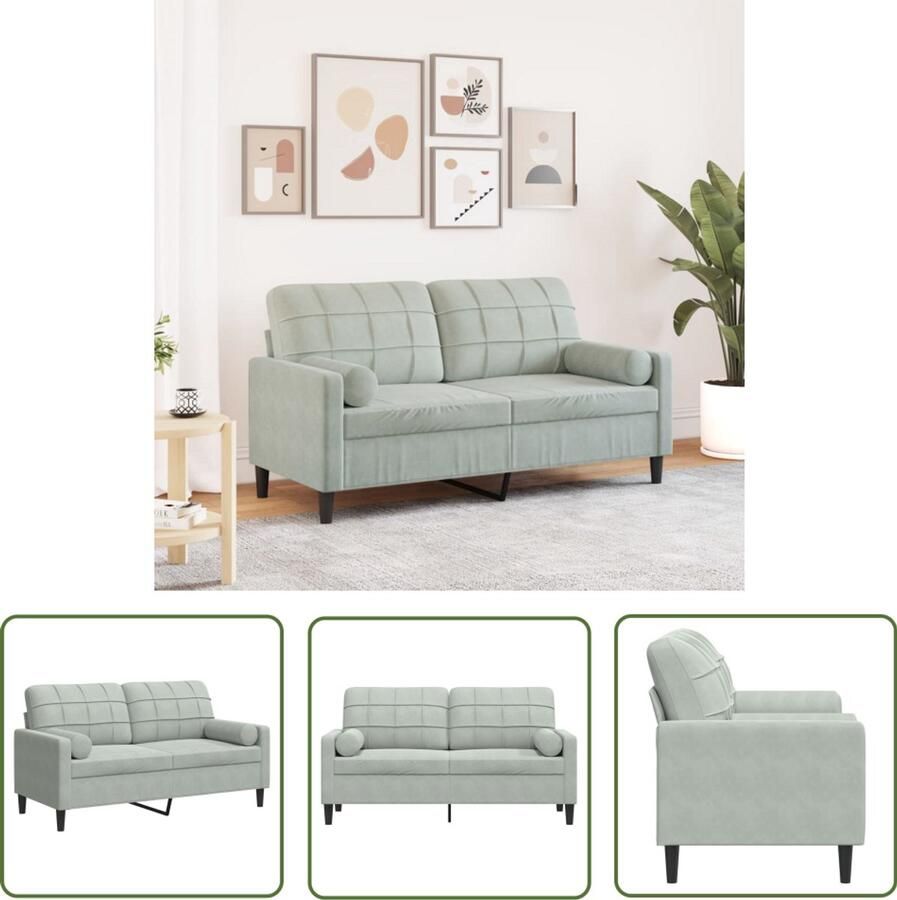 The Living Store Tweezitsbank met sierkussens 140 cm fluweel lichtgrijs Tweezitsbank Fluweel Sofa Lounge Bank Salontafel Living Room Furniture