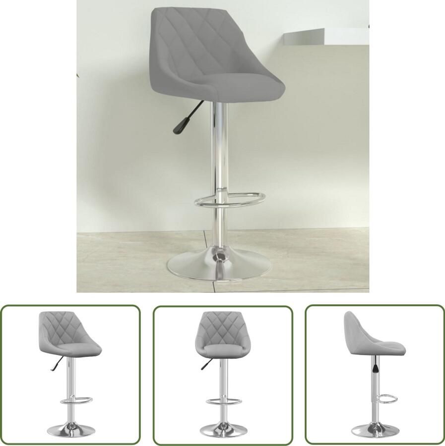 The Living Store Barkruk fluweel lichtgrijs Barstoel Fluweel Stoel Design Barkruk Moderne Barkruk Grijze Barkruk