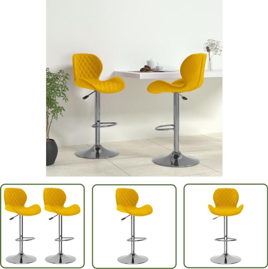 The Living Store Barkrukken 2 st fluweel mosterdgeel Barstoel Fluweel Stoel Mustard Geel Eetkamerstoel Keukenstoel