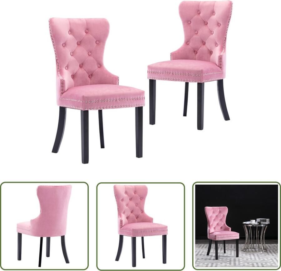 The Living Store Eetkamerstoel Classic Fluweel 51x59x98.5 cm Roze Eetkamerstoel Fluweel Stoel Roze Stoel Design Stoel Vintage Stoel - Foto 5