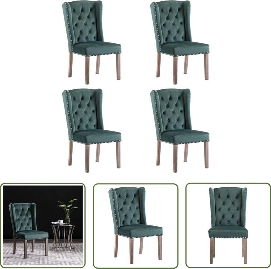 VidaXL Eetkamerstoelen 2 st fluweel donkergroen Eetkamerstoelen Fluweel Stoel Donkere Groene Stoel Klassieke Stoel Vintage Stoel - Foto 2