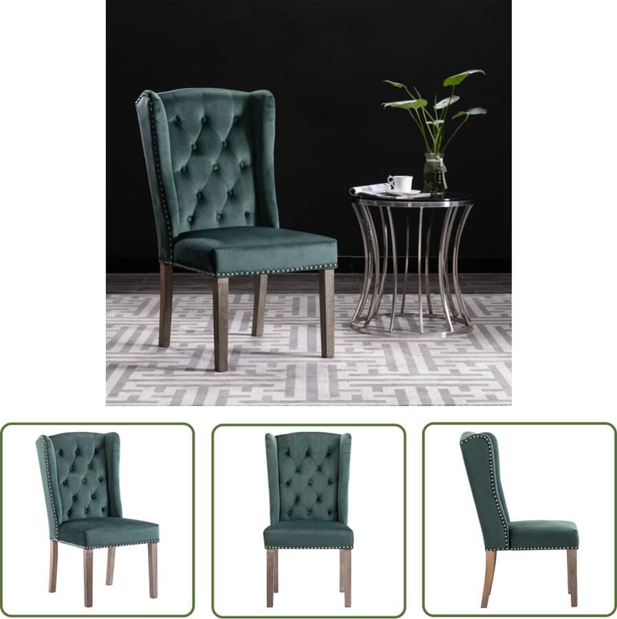 The Living Store Eetstoel Klassiek Fluweel 55 x 69 x 108.5 cm Donkergroen Eetkamerstoel Fluweel Stoel Donkere Groene Stoel Klassieke Stoel Vintage Stoel - Foto 2