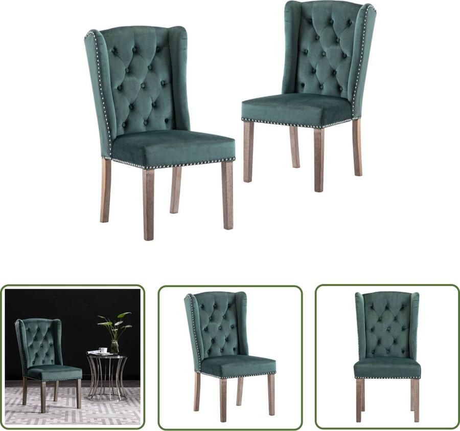 VidaXL Eetkamerstoelen 2 st fluweel donkergroen Eetkamerstoelen Fluweel Stoel Donkere Groene Stoel Klassieke Stoel Vintage Stoel - Foto 3