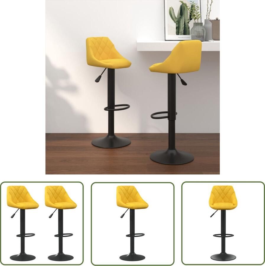 The Living Store Barkrukken fluweel mosterdgeel gasveermechanisme hoogte verstelbaar Barstoelen Fluweel Stoelen Barkrukken Geel Hoogverstelbare Barkrukken Draaibare Barkrukken - Foto 2