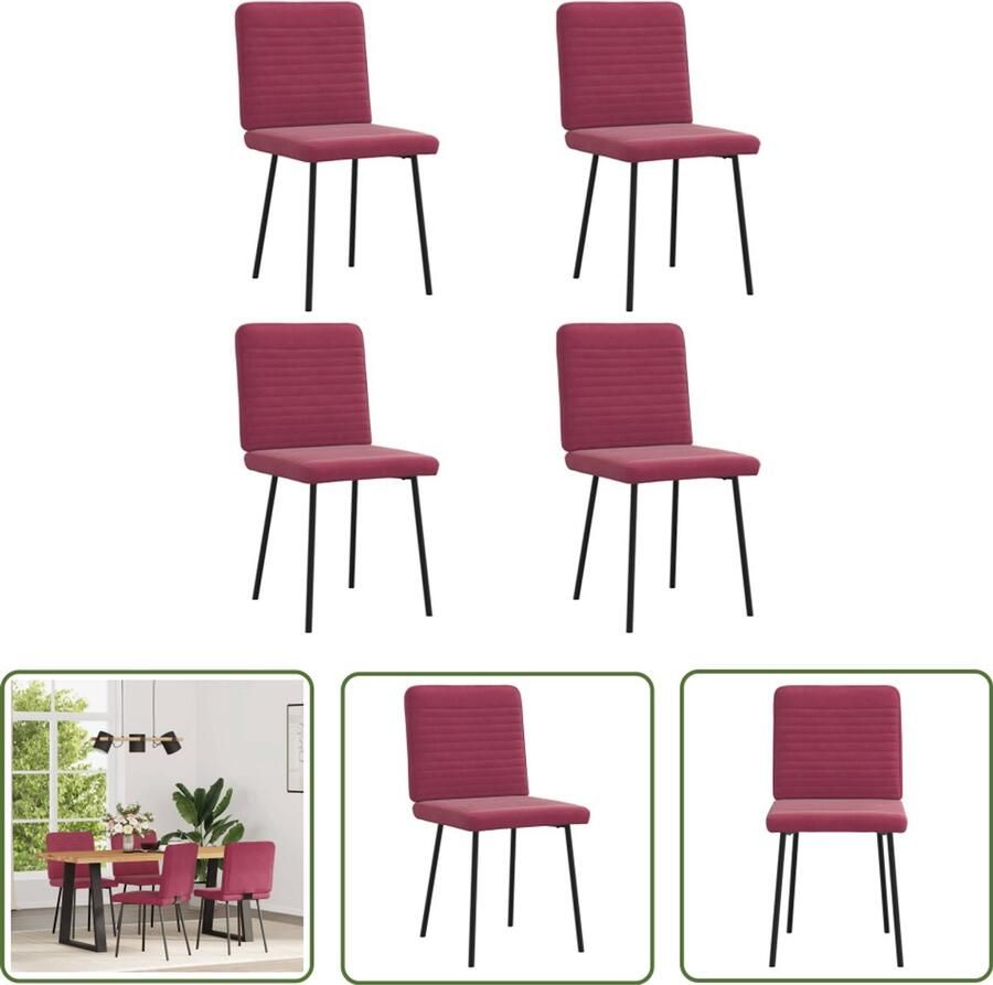 VidaXL Eetkamerstoelen 4 st fluweel wijnrood Eetkamerstoelen Fluweel Stoelen Wijnrood Comfortabele Stoelen Salontafel