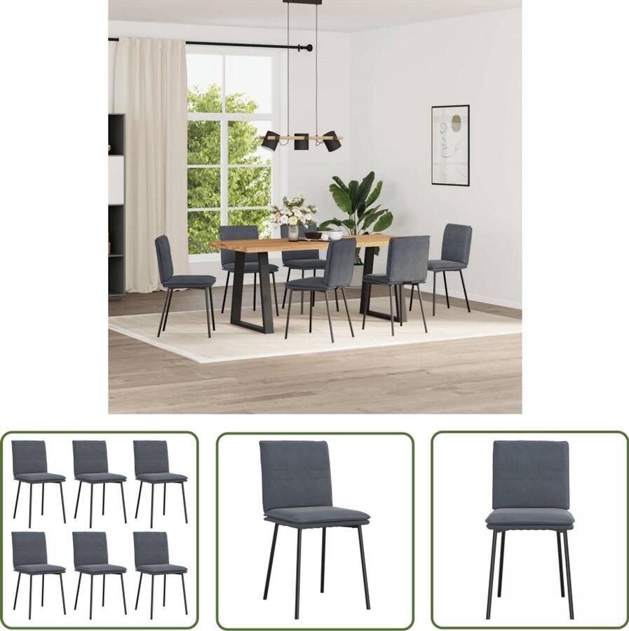VidaXL Eetkamerstoelen 6 st fluweel donkergrijs Eetkamerstoelen Fluweel Stoelen Donkere Grijze Stoelen Comfortabele Stoelen Salontafel