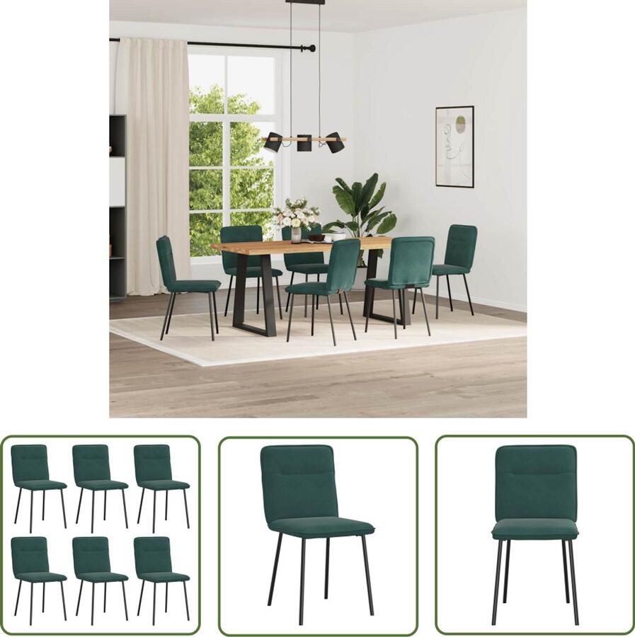 VidaXL Eetkamerstoelen 6 st fluweel donkergroen Eetkamerstoelen Fluweel Stoelen Donkere Stoelen Luxe Stoelen Comfortabele Stoelen