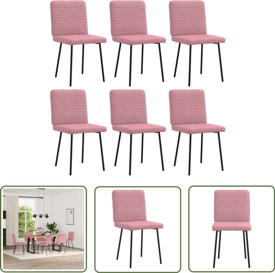 VidaXL Eetkamerstoelen 6 st fluweel roze Eetkamerstoelen Fluweel Stoffen Roze Stoelen Comfortabele Stoelen Moderne Stoelen