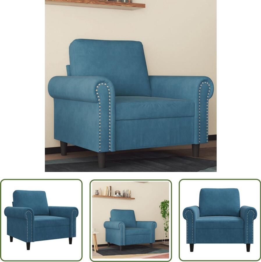 The Living Store Fauteuil 60 cm fluweel blauw Fauteuil Fluweel Stoffen Lounge Stoel Zitzak Relaxstoel