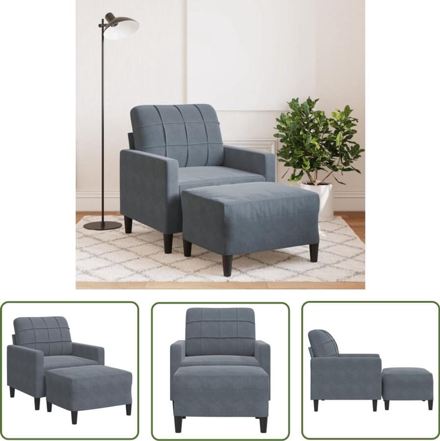VidaXL Fauteuil met voetenbank 60 cm fluweel donkergrijs Fauteuil Fluweel Stoffen Lounge Stoel Relaxstoel Eetkamerstoelen