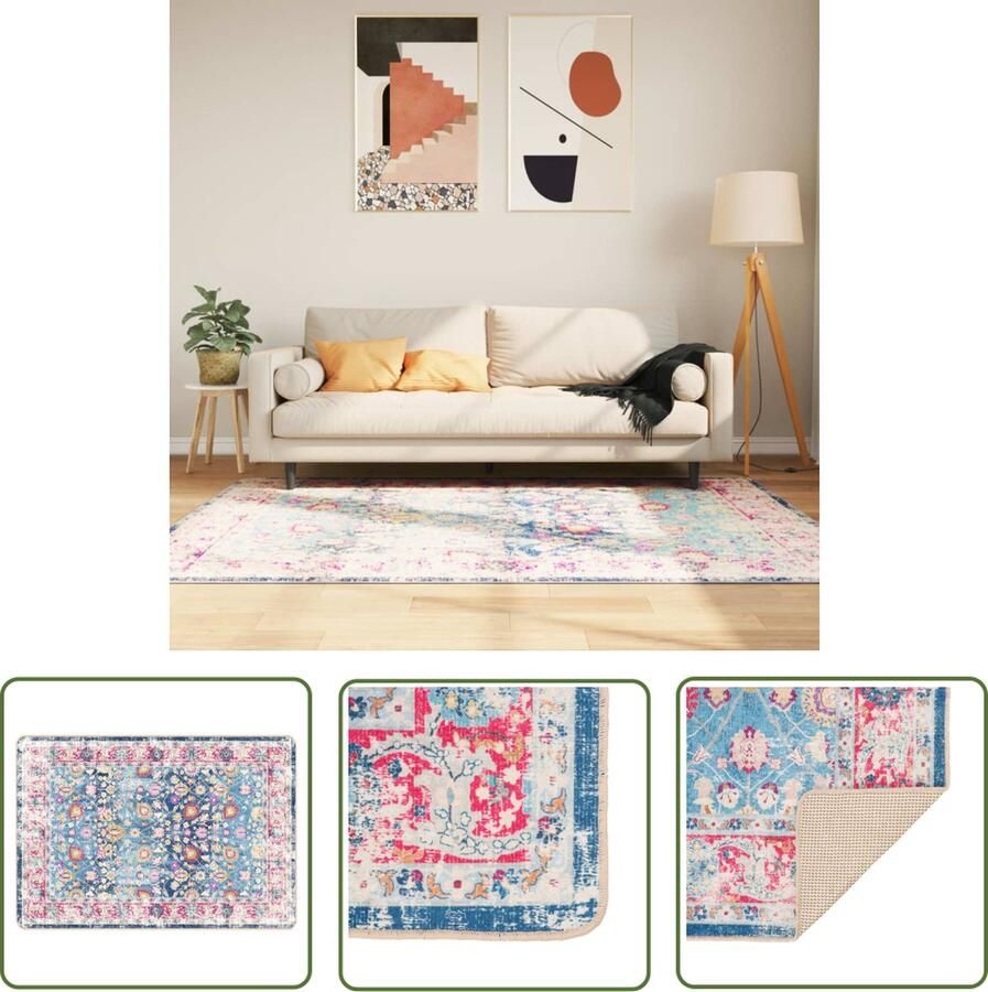 The Living Store Vloerkleed Fluweel 120 x 180 cm Meerkleurig met Anti-slip Geluidsabsorberend Machine wasbaar 100% Polyester Vloerkleed Fluweel Multicoloured Anti Slip Geluidsisolatie