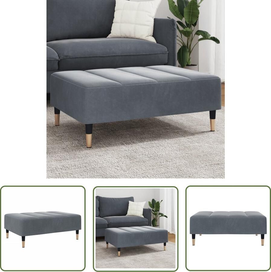 The Living Store Voetenbank 77x55x31 cm fluweel donkergrijs Voetbank Donkere Kleuren Fluweel Meubels Relax Stoffen Lounge Accessoires